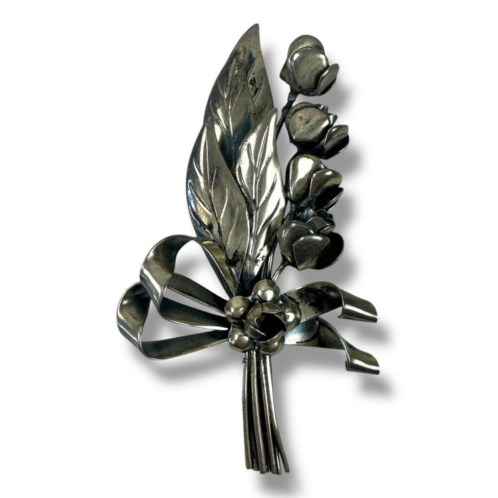 Vintage Hobe Sterling‎ Silver Floral Bouquet Brooch Pin Summer Flower Stamped